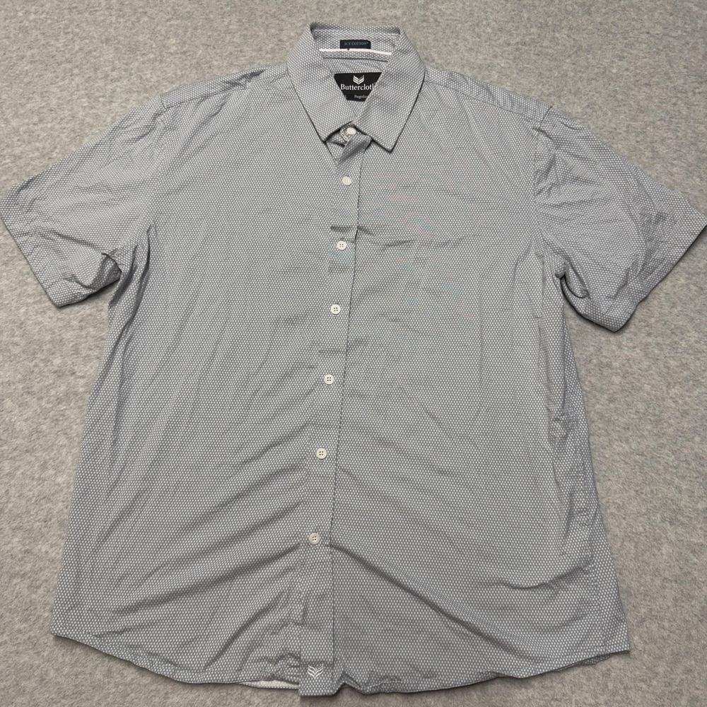 Buttercloth Shirt Mens XL Gray Micro Dot Stretch Short Sleeve Button Up